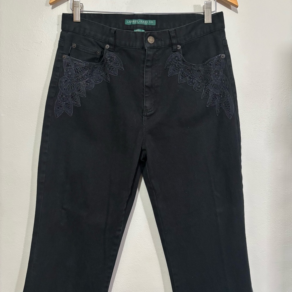 Ralph Lauren Vintage Lace Embroidered Black Bootcut Jeans Size 10